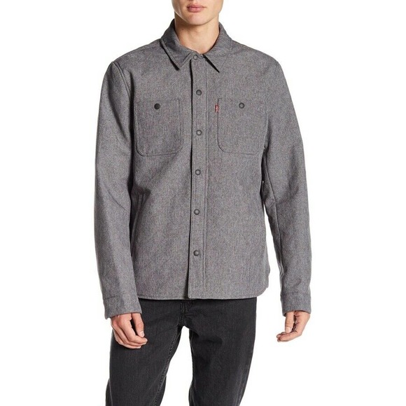 Levi's Men's M Soft Shell Shirt Jacket Quilted Snap Button Collar Heather Grey - Picture 1 of 5